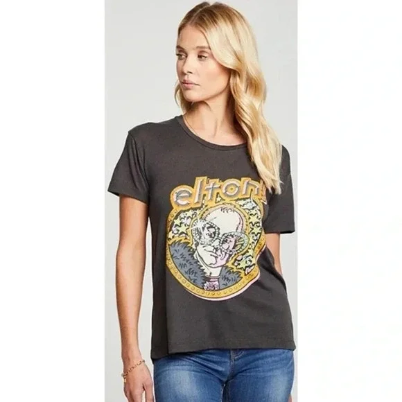 Chaser• Elton John Women's Vintage Fashion T-shirt  Black - Picture 2 of 8